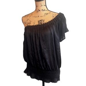 Charlotte Russe Smocked Going Out Party Feminine One Shoulder Top Black Large